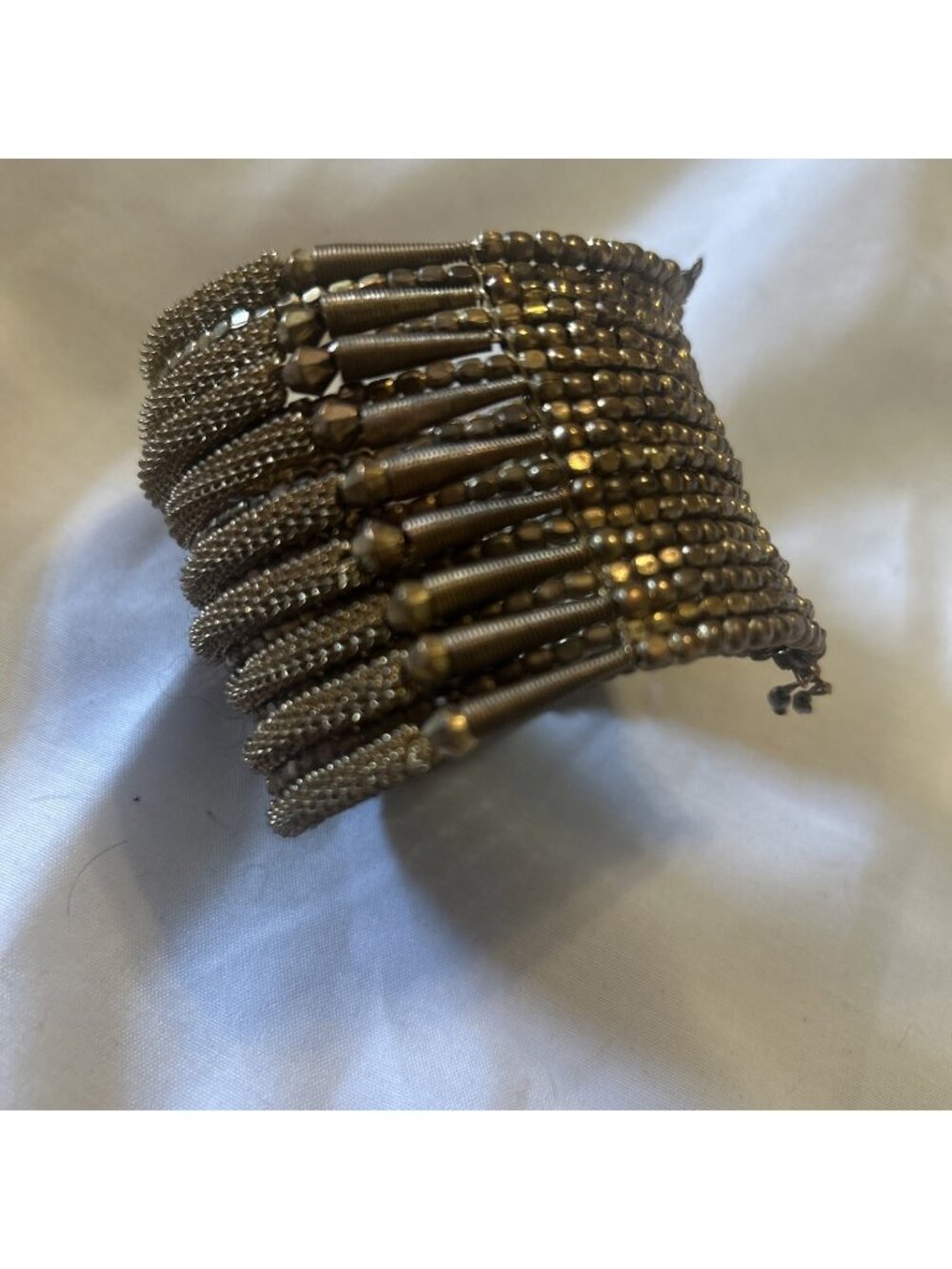 Bronze Tone Multi-Row Mesh Cuff Bracelet Adjustable Beautiful Unique